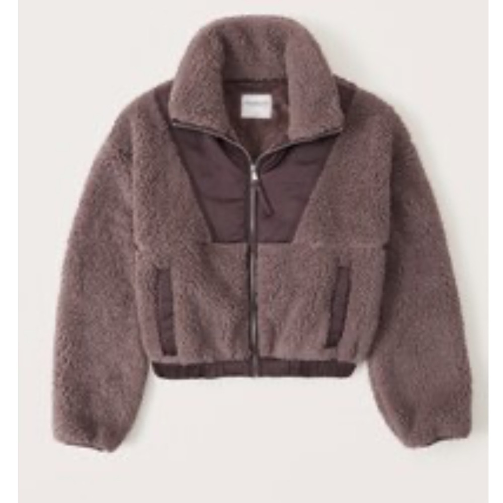 NWT! Abercrombie & Fitch Mini Utility Sherpa Full-Zip Brown Jacket Cropped XL